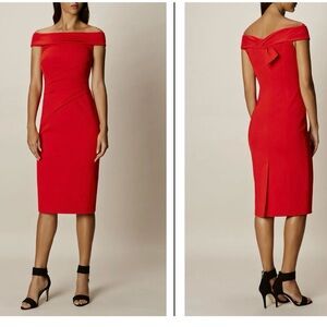 Karen Millen Off The Shoulder Midi Dress Red Size 8